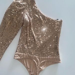 MAJORELLE Sequin On Shoulder Bodysuit from REVOLVE